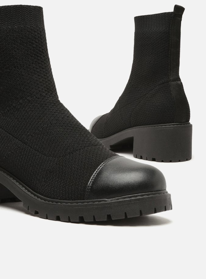 Bota Preta Knit Cano Médio Tratorada Easy
