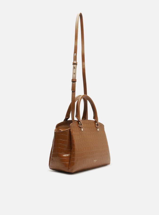 Bolsa Tote Marrom Croco Média Textura