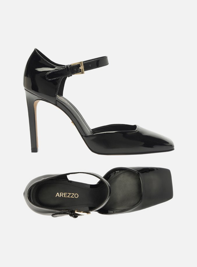 Scarpin Preto Verniz Salto Alto Bico Quadrado