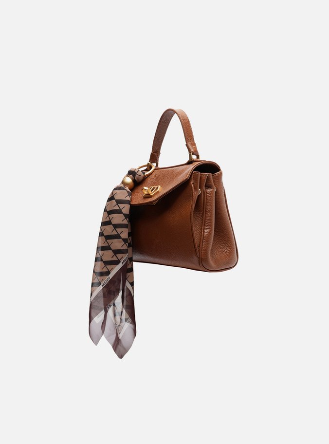 Bolsa Satchel Caramelo Couro Pequena Lenço