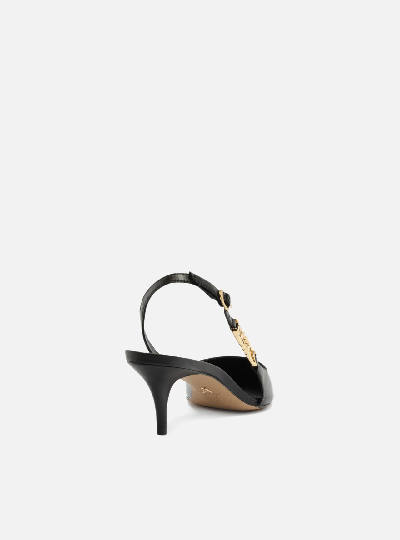 Scarpin Preto Couro Bico Fino Detalhe Metal — foto 3