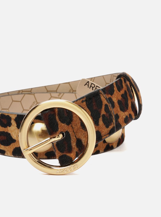 Cinto Animal Print Onça Fivela Redonda Metais