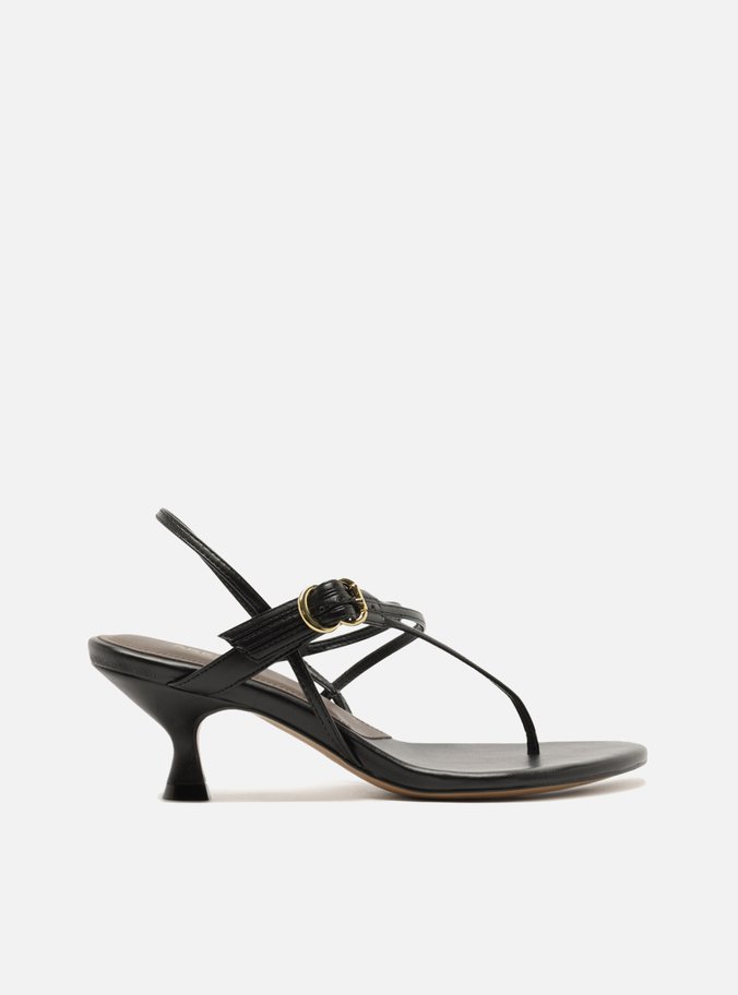 Sandália Marrom Salto Bloco Fivela Tiras Slingback