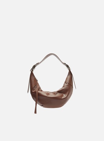Bolsa Hobo Marrom Couro Pequena Fivelas