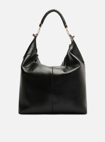 Arezzo — Bolsa Hobo Preta Couro Grande Alça Metais