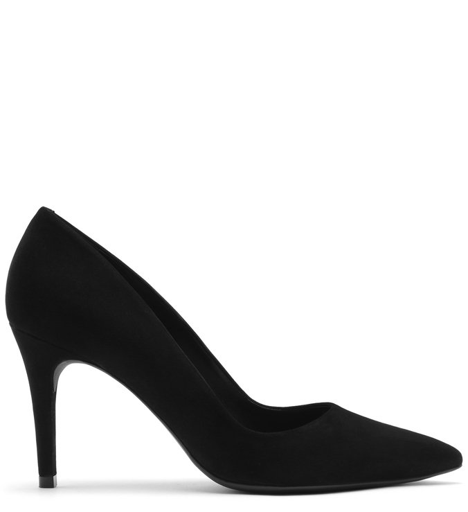 Scarpin Nobuck Salto Médio Bico Fino Preto