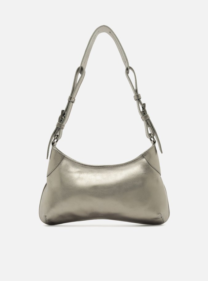 Bolsa Tiracolo Prata Couro Média Ilhós