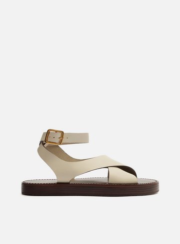 Sandália Branca Couro Flatform Tiras Largas