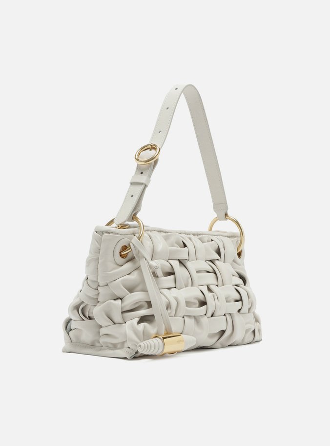 Bolsa Tiracolo Branca Couro Média Tressê Maxi
