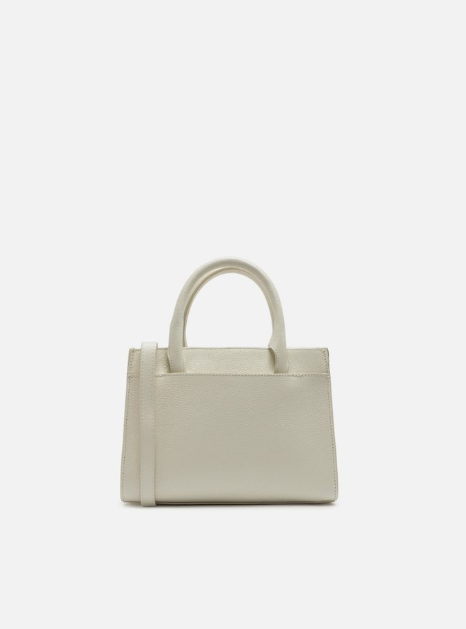 Bolsa Tote Branca Couro Pequena Bag Charm Metal