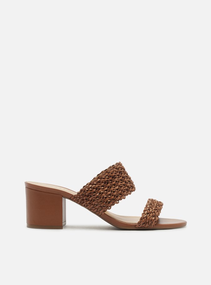 Sandália Marrom Salto Médio Bloco Tiras Tressê