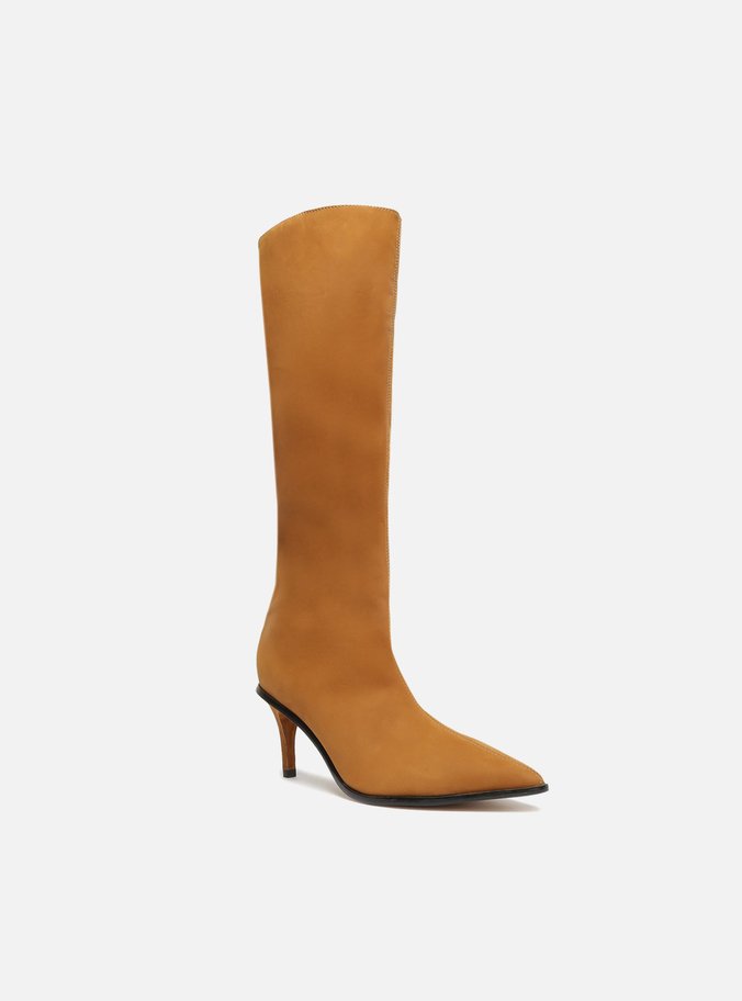 Bota Marrom Nobuck Cano Alto Salto Fino