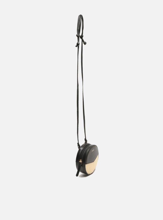 Porta AirPods Preto Couro Ráfia Alça