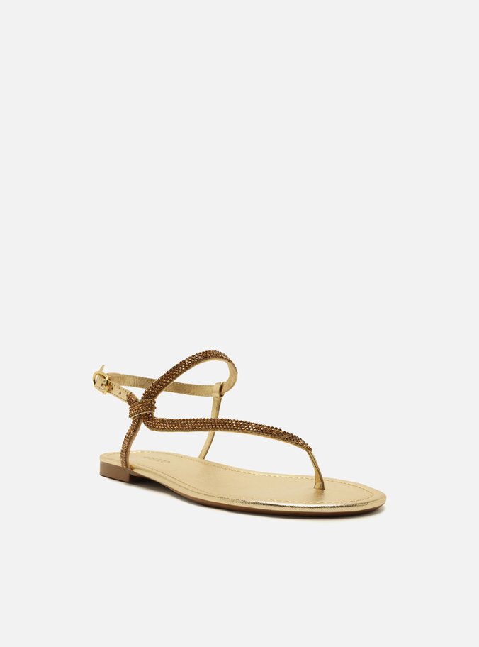Sandália Rasteira Dourada Tira Lateral Strass
