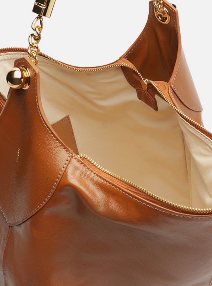 Bolsa Hobo Caramelo Couro Grande Alça Trança