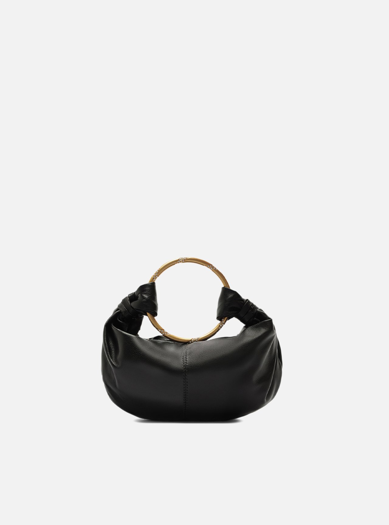 Bolsa Tiracolo Preta Couro Pequena Argola — foto 1