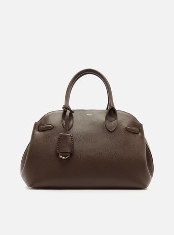Bolsa Tote Marrom Couro Grande Arredondada