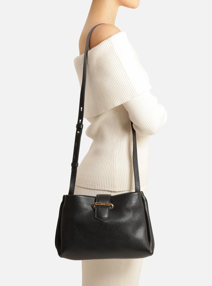 Bolsa Tiracolo Preta Couro Média Tira Metal