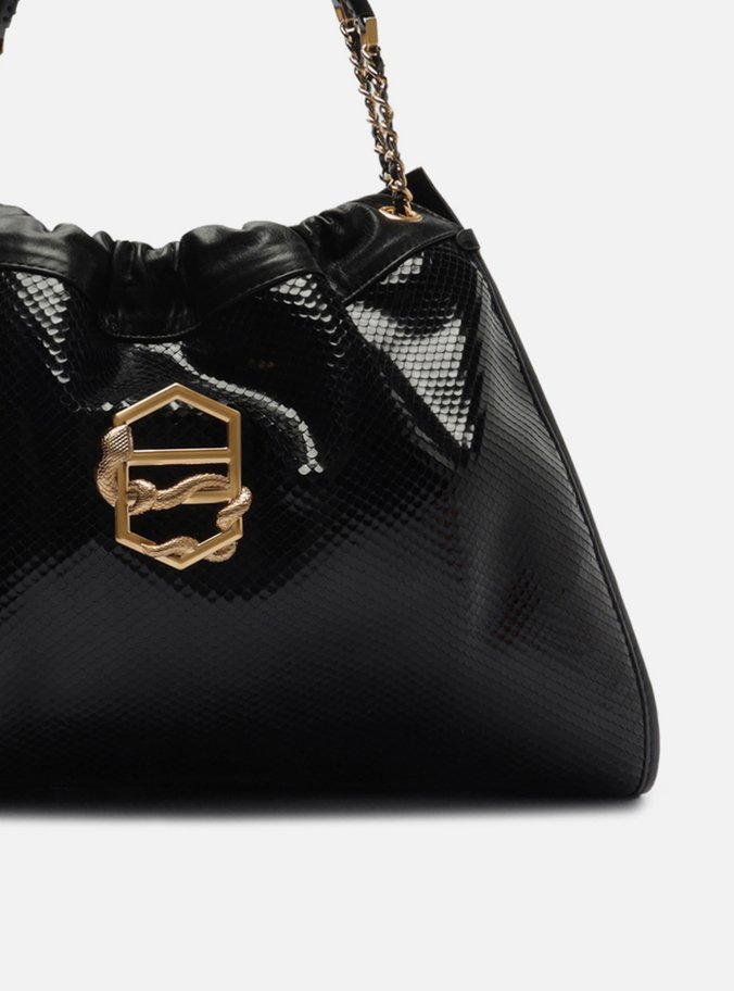 Bolsa Hobo Preta Couro Snake Grande