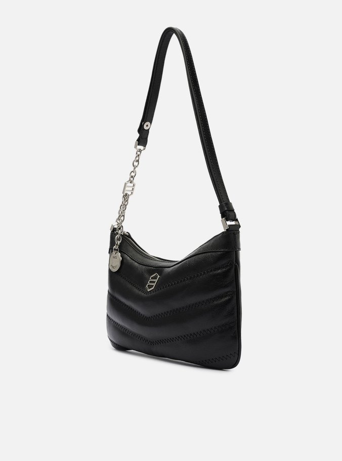 Bolsa Tiracolo Preta Couro Média Costuras