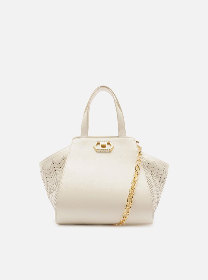 Bolsa Tote Branca Couro Média Recortes