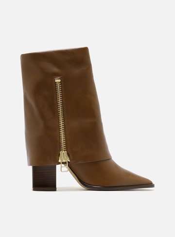 Bota Caramelo Couro Cano Médio Capa Zíper