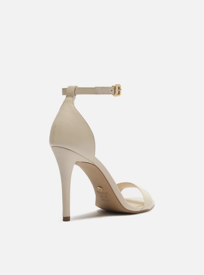 Sandália Off-White Couro Salto Alto Fino Isabelli