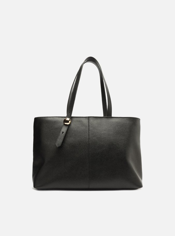 Bolsa Shopping Preta Couro Grande Metal Bold