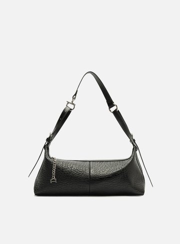 Bolsa Hobo Preta Couro Média Fivelas