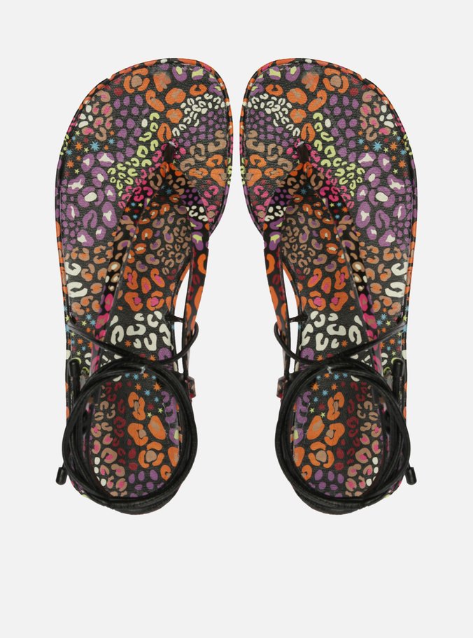 Sandália Preta Estampa Flatform Amarração Brizza