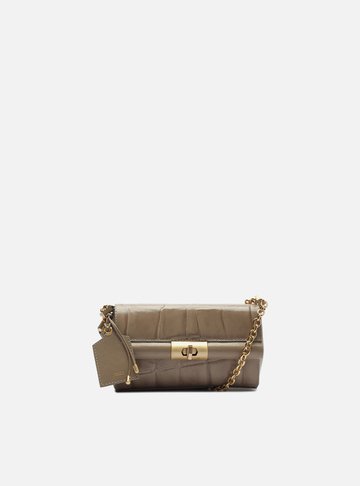 Bolsa Tiracolo Cinza Couro Maxi Croco Pequena