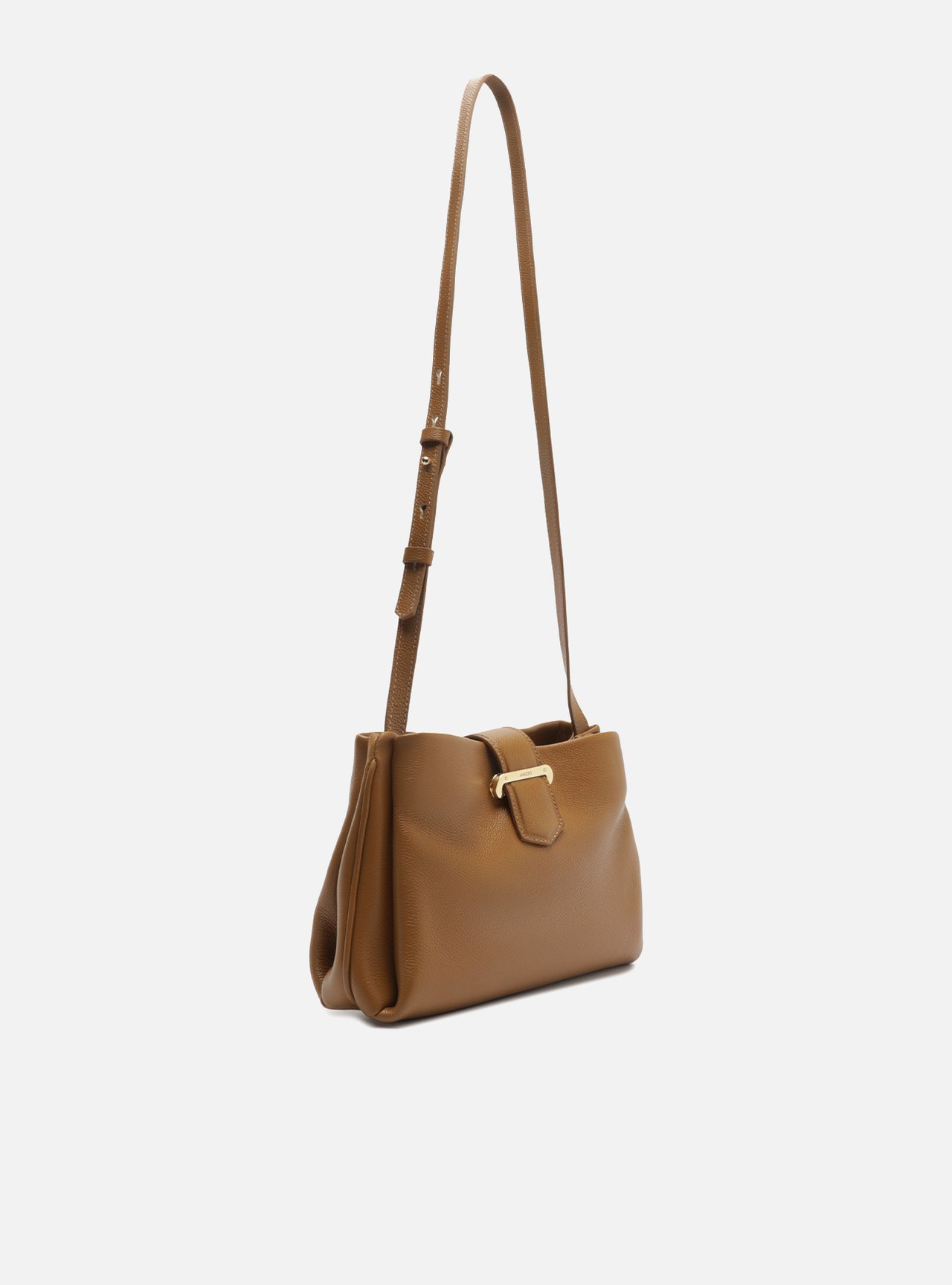 Bolsa Tiracolo Caramelo Couro Média Tira Metal — foto 5