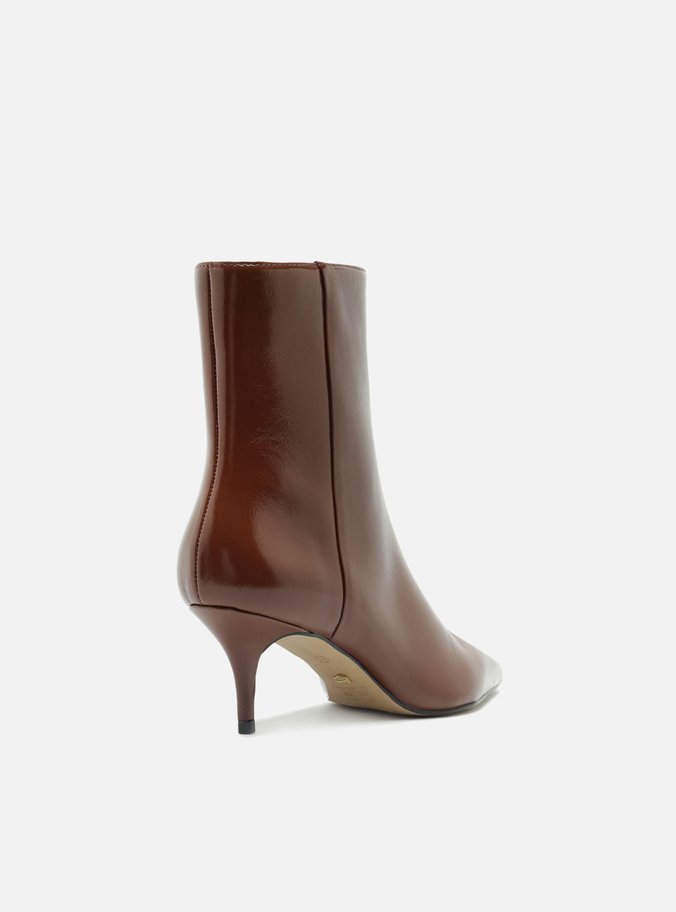 Bota Marrom Couro Cano Curto Salto Baixo