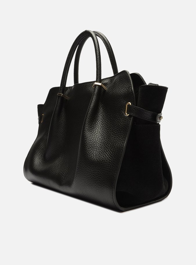 Bolsa Tote Preta Couro Média Camurcina