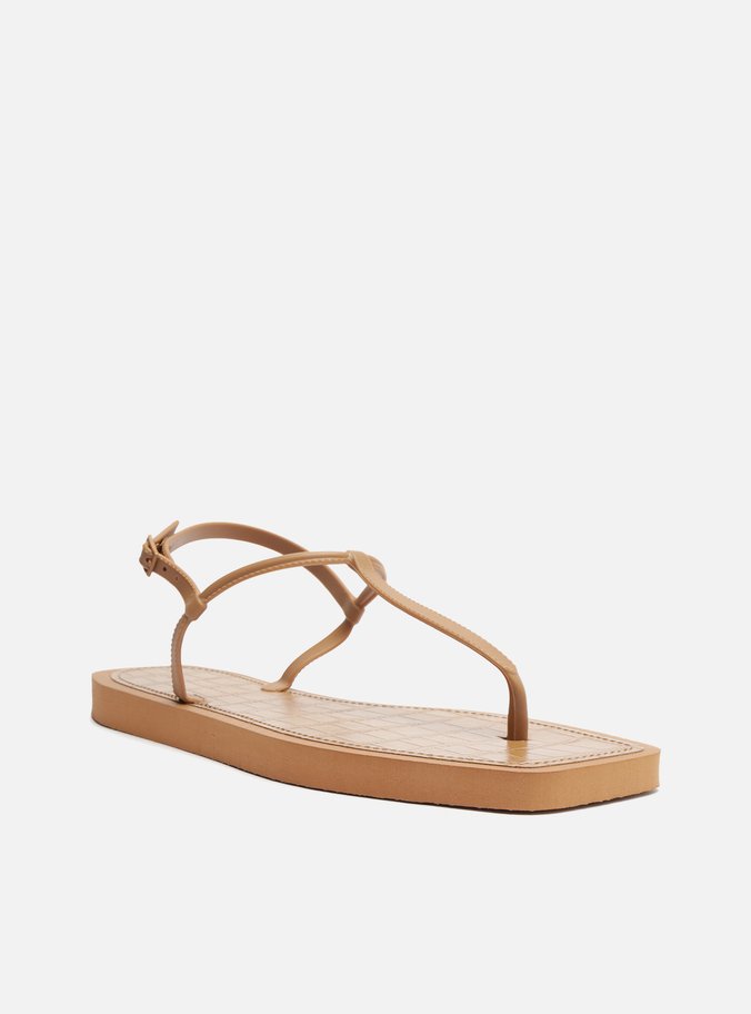 Sandália Rasteira Marrom Square Palmilha Croco