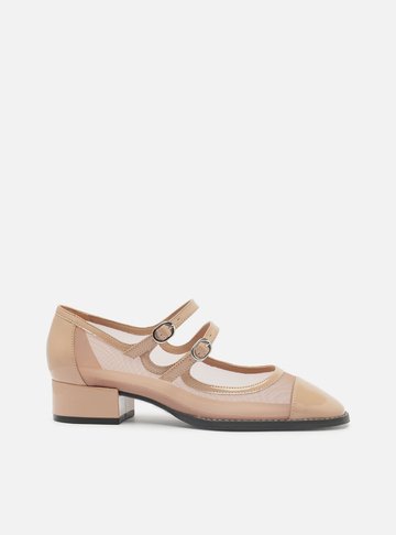 Sapato Boneca Rosa Tela Bloco Cap Toe