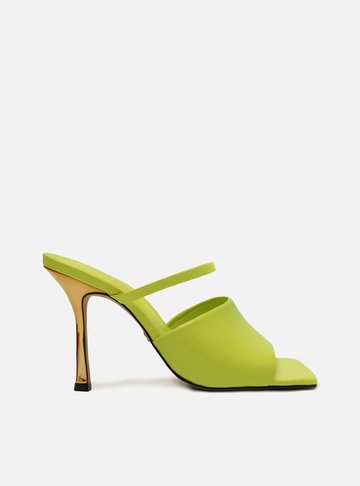 Mule Verde Couro Salto Fino Tira Larga