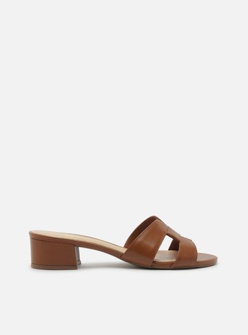 Mule Marrom Couro Salto Bloco