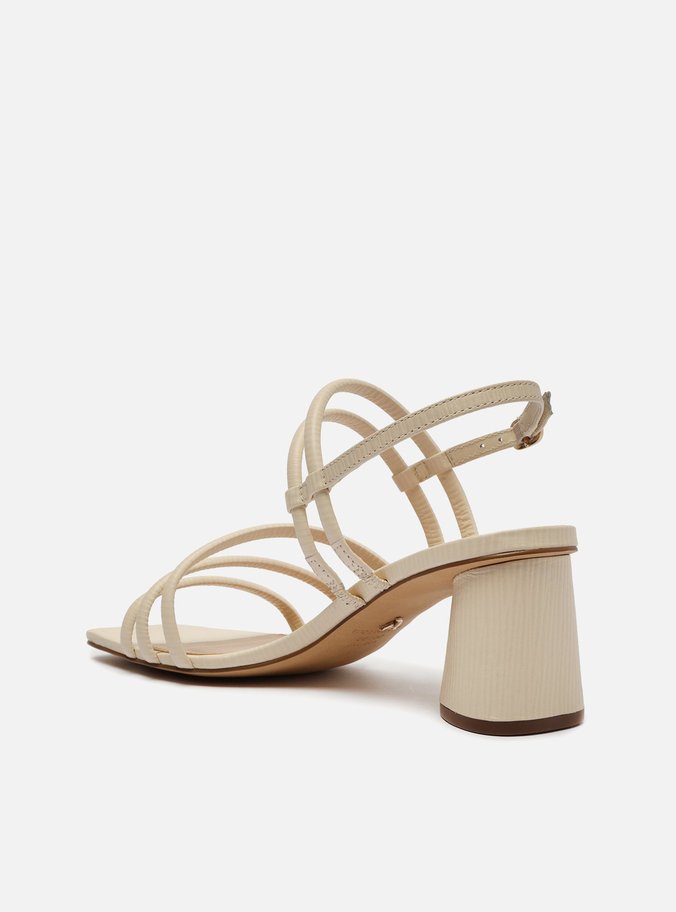 Sandália Off-White Couro Salto Bloco Redondo
