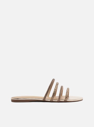 Rasteira Slide Dourada Strass Tiras Finas