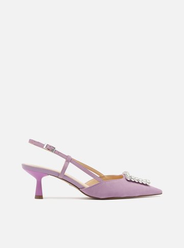 Scarpin Roxo Nobuck Bico Fino Slingback Emily