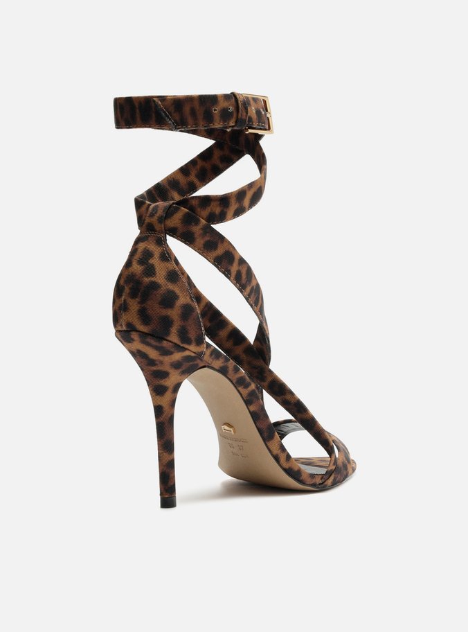 Sandália Animal Print Salto Fino Tiras Cruzadas