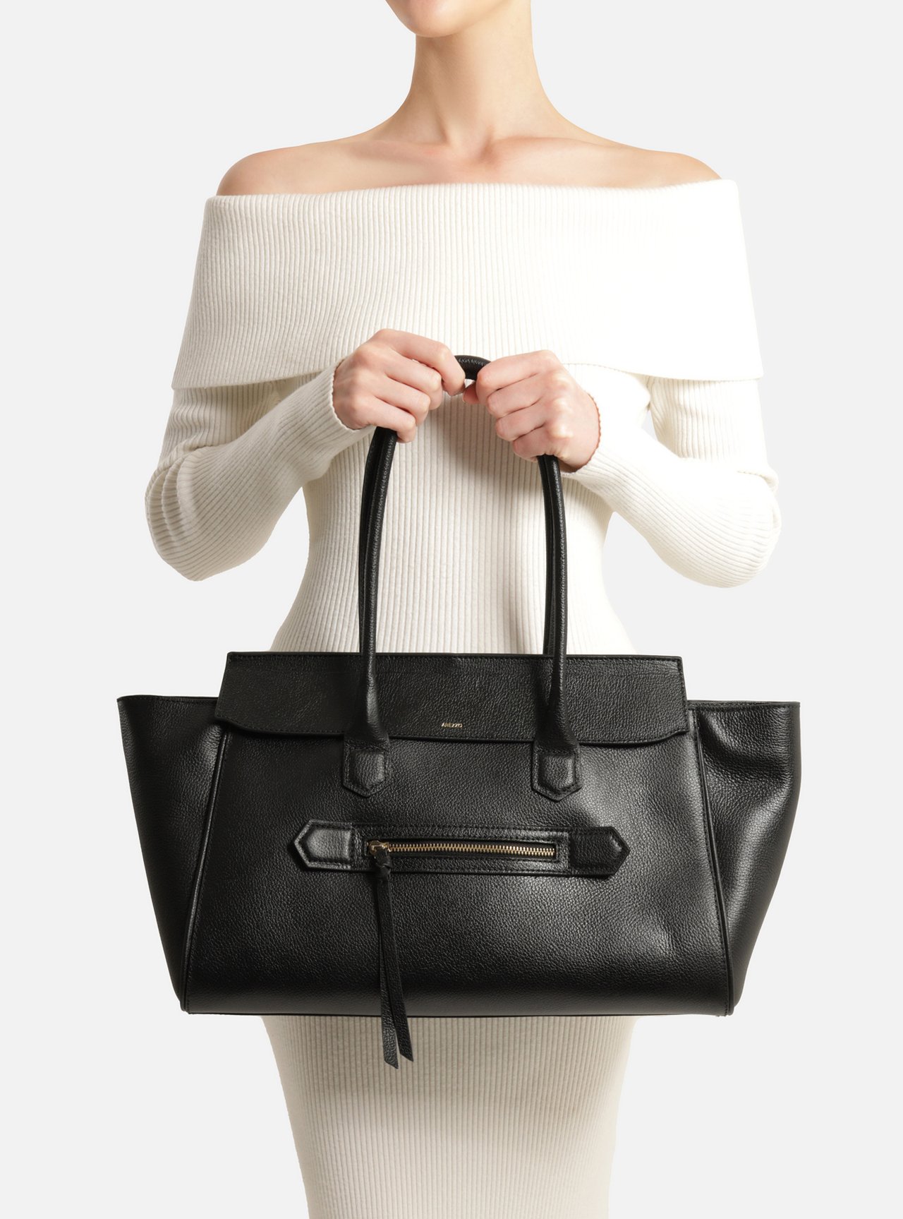 Bolsa Shopping Preta Couro Grande Bolso Zíper — foto 6