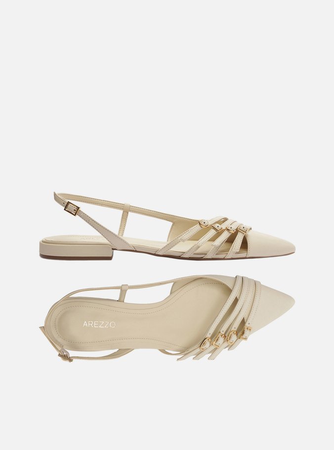 Sapatilha Branca Couro Slingback Tiras Fivelas