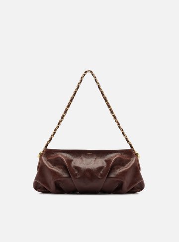 Bolsa Tiracolo Marrom Couro Média Franzida