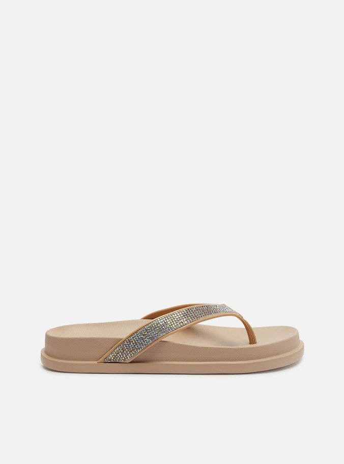 Chinelo de Dedo Bege Strass Lara Brizza