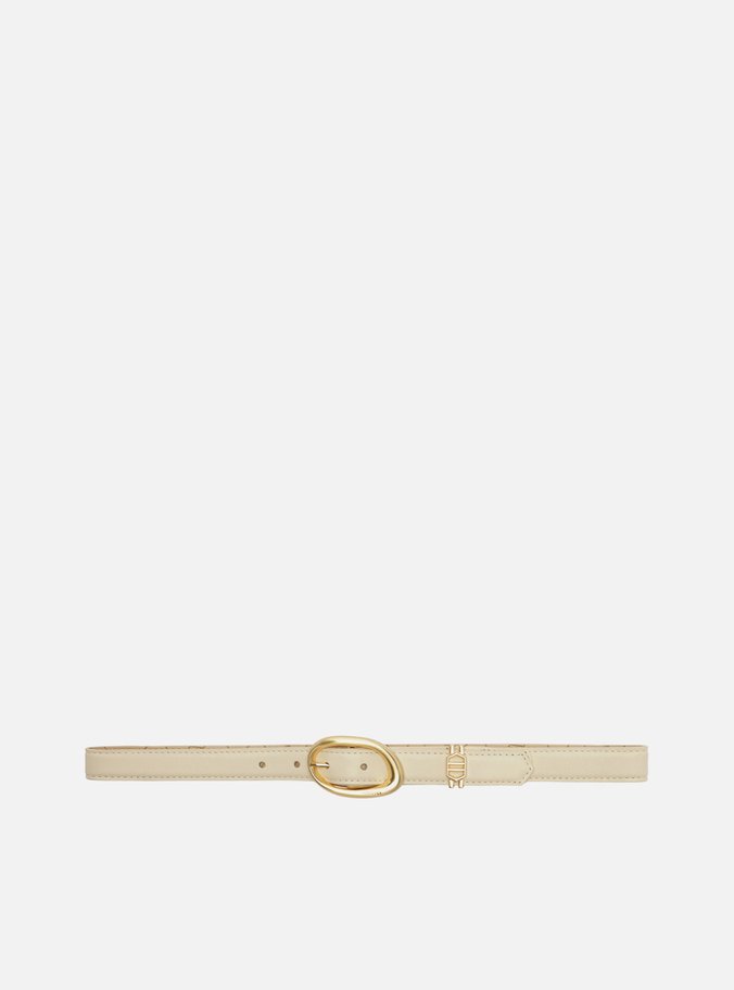 Cinto Off White Couro Médio Fivela Oval Dourada