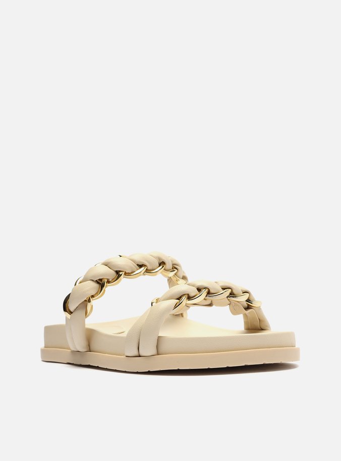 Sandália Rasteira Off-White Tiras Corrente