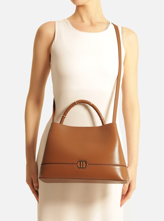 Bolsa Tote Marrom Couro Grande Anéis
