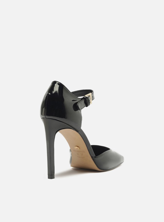 Scarpin Preto Verniz Salto Alto Bico Quadrado